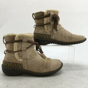 UGG Boots Womens 9 Cove Ankle Booties Shearling 5178 Beige Suede Fur Round Toe